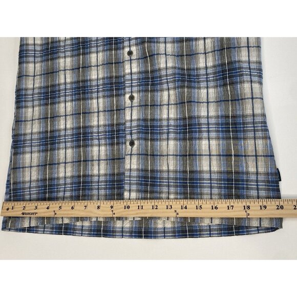 Kuhl Stallion Button Up Short Sleeve Shirt Men’s M Blue White Plaid Seersucker - Picture 12 of 16